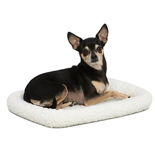 18L-Inch White Fleece Dog or Cat Bed with Comfortable Bolster, Ideal for Toy Dog Breeds & Fits an 18-Inch Crate, Easy Maintenance Machine Wash & Dry
