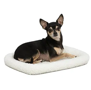 18L-Inch White Fleece Dog or Cat Bed with Comfortable Bolster, Ideal for Toy Dog Breeds & Fits an 18-Inch Crate, Easy Maintenance Machine Wash & Dry