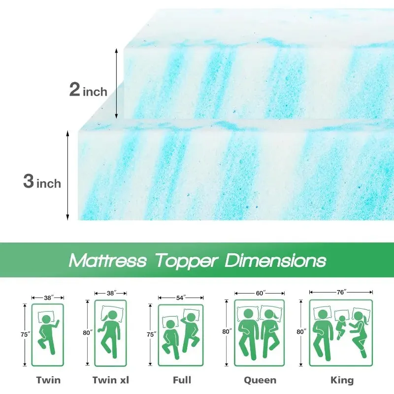2" Cooling Gel Memory Foam Twin Mattress Topper