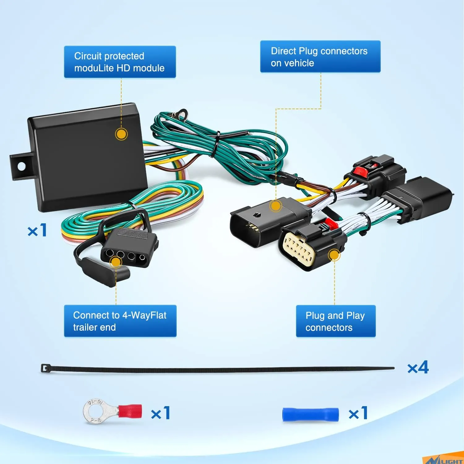 4 Way Trailer Wiring Harness Kit 56407 Fit W/ Wrangler JL 2018-2023 & Gladiator 2020-2023