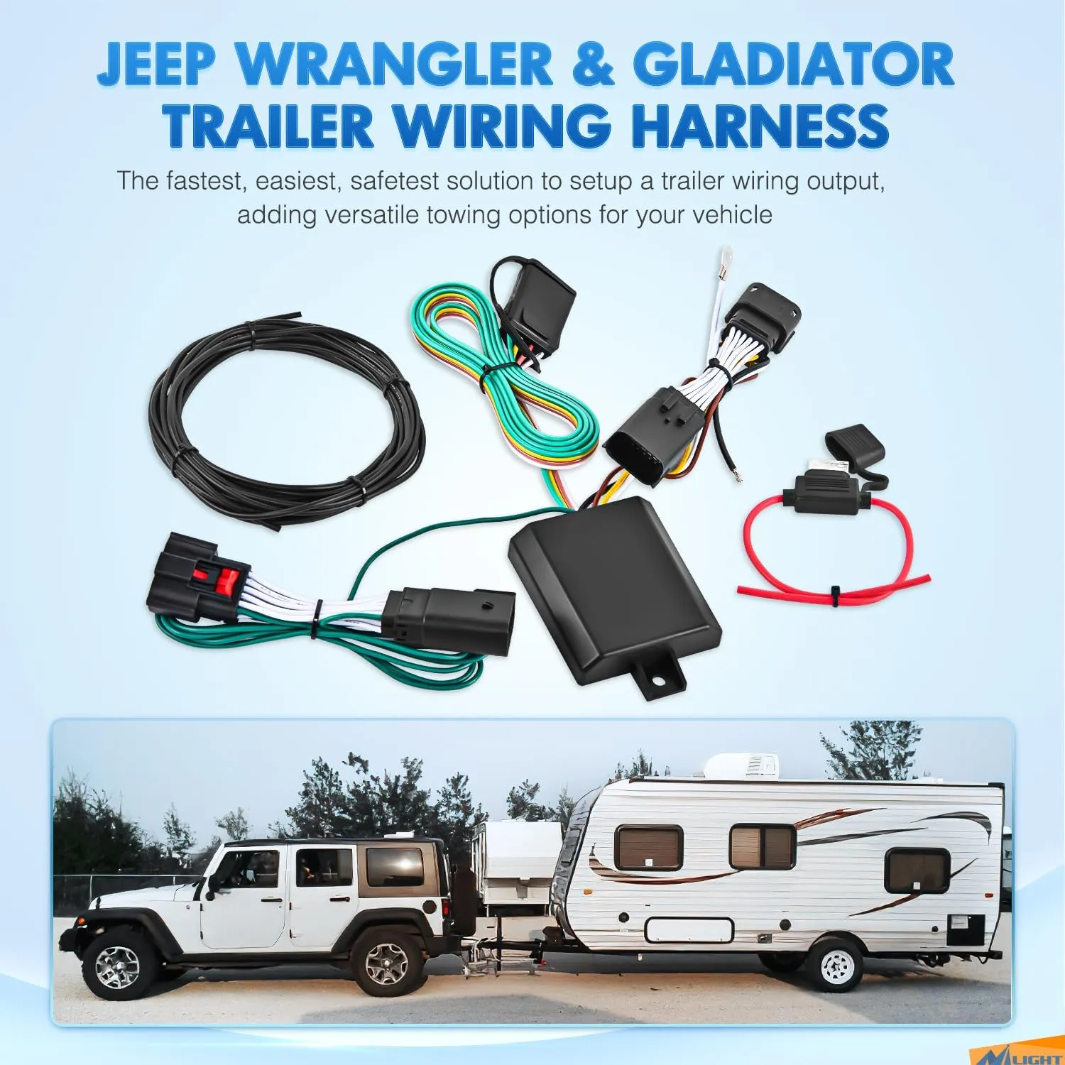 4 Way Trailer Wiring Harness Kit 56407 Fit W/ Wrangler JL 2018-2023 & Gladiator 2020-2023