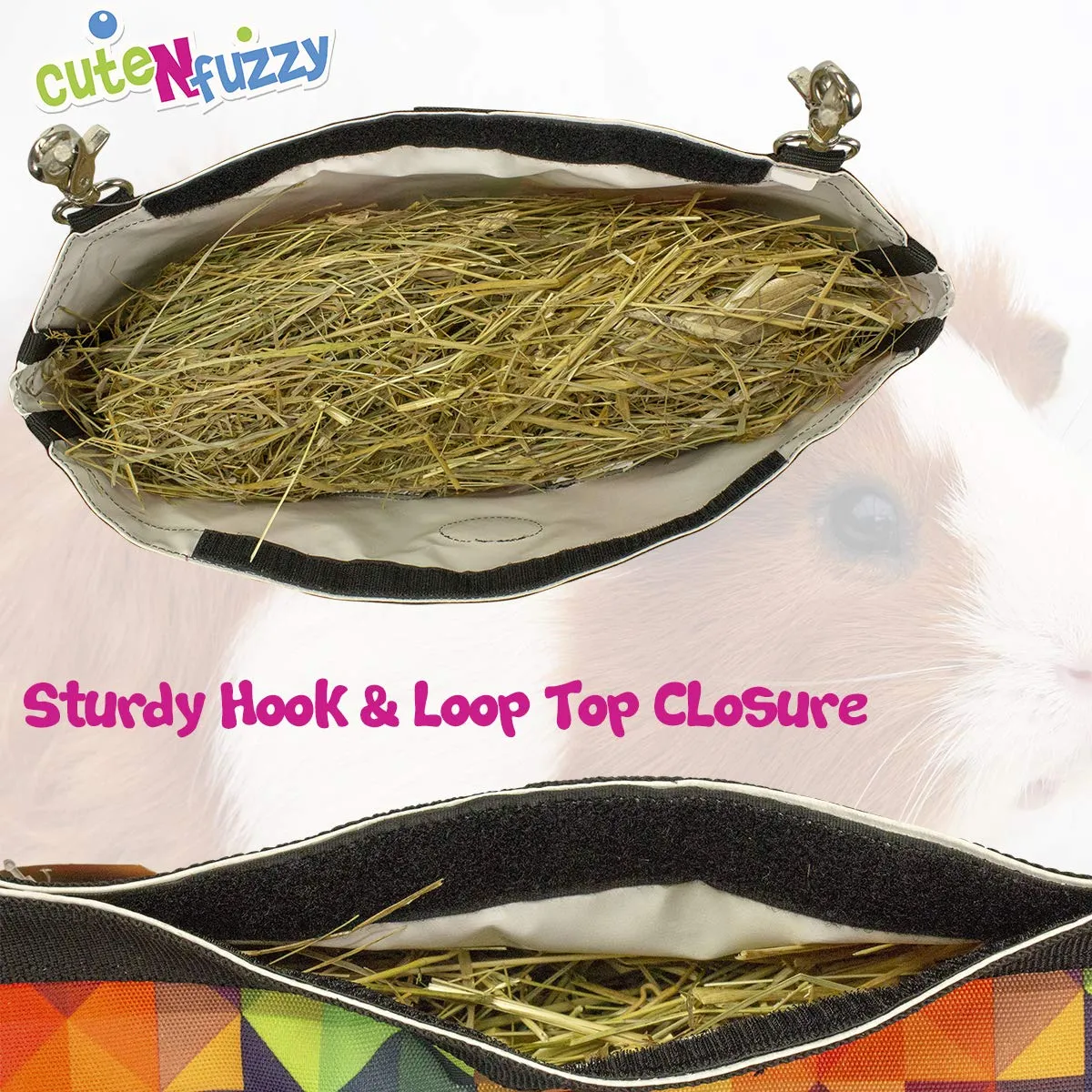 CuteNfuzzy Small Pet Large Hay Bag for Rabbits and Guinea Pigs with 6 Month Warranty 15x15x5"