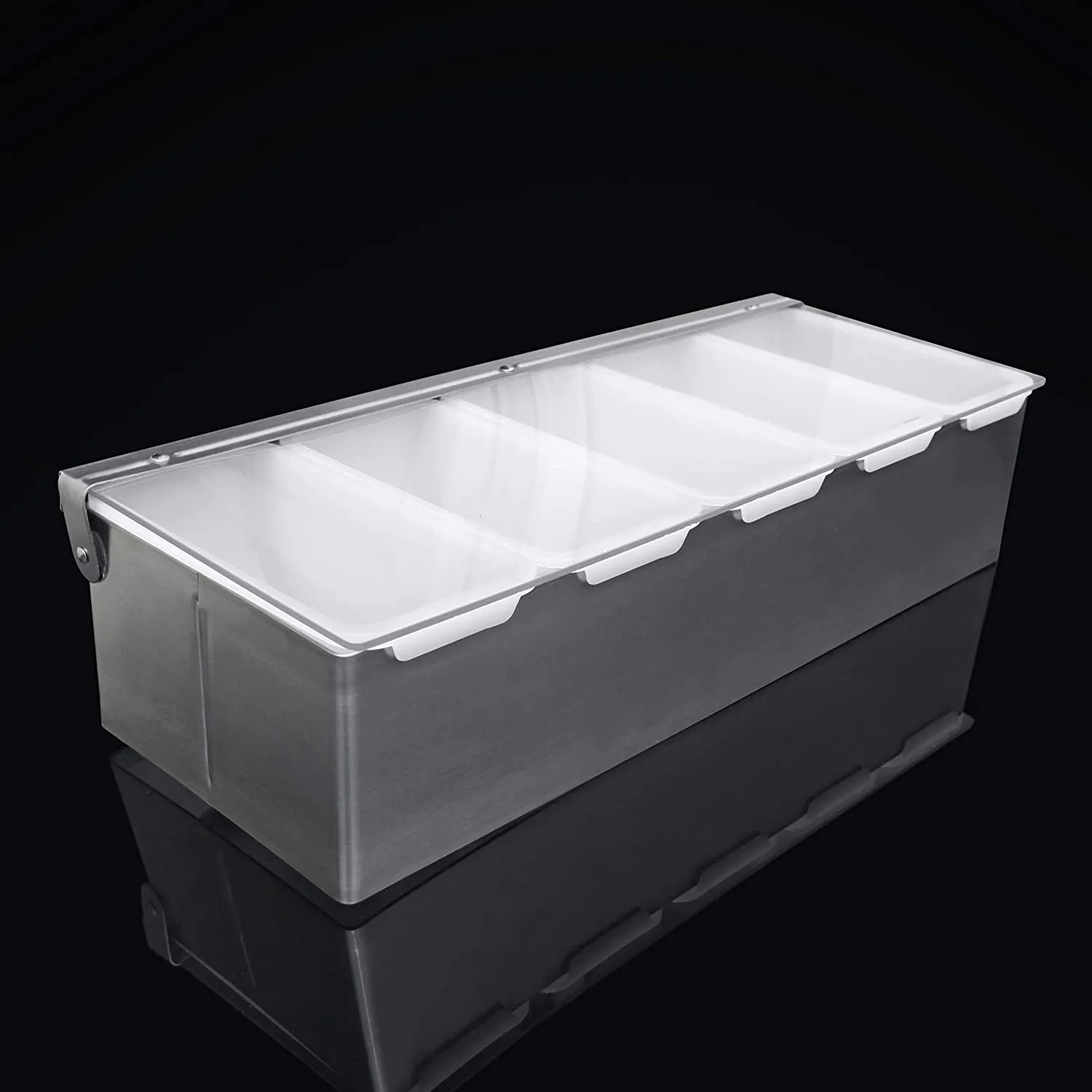 New Star Foodservice 48032 Stainless Steel Condiment Dispenser with 5 Compartments (NO ICE Tray Included)