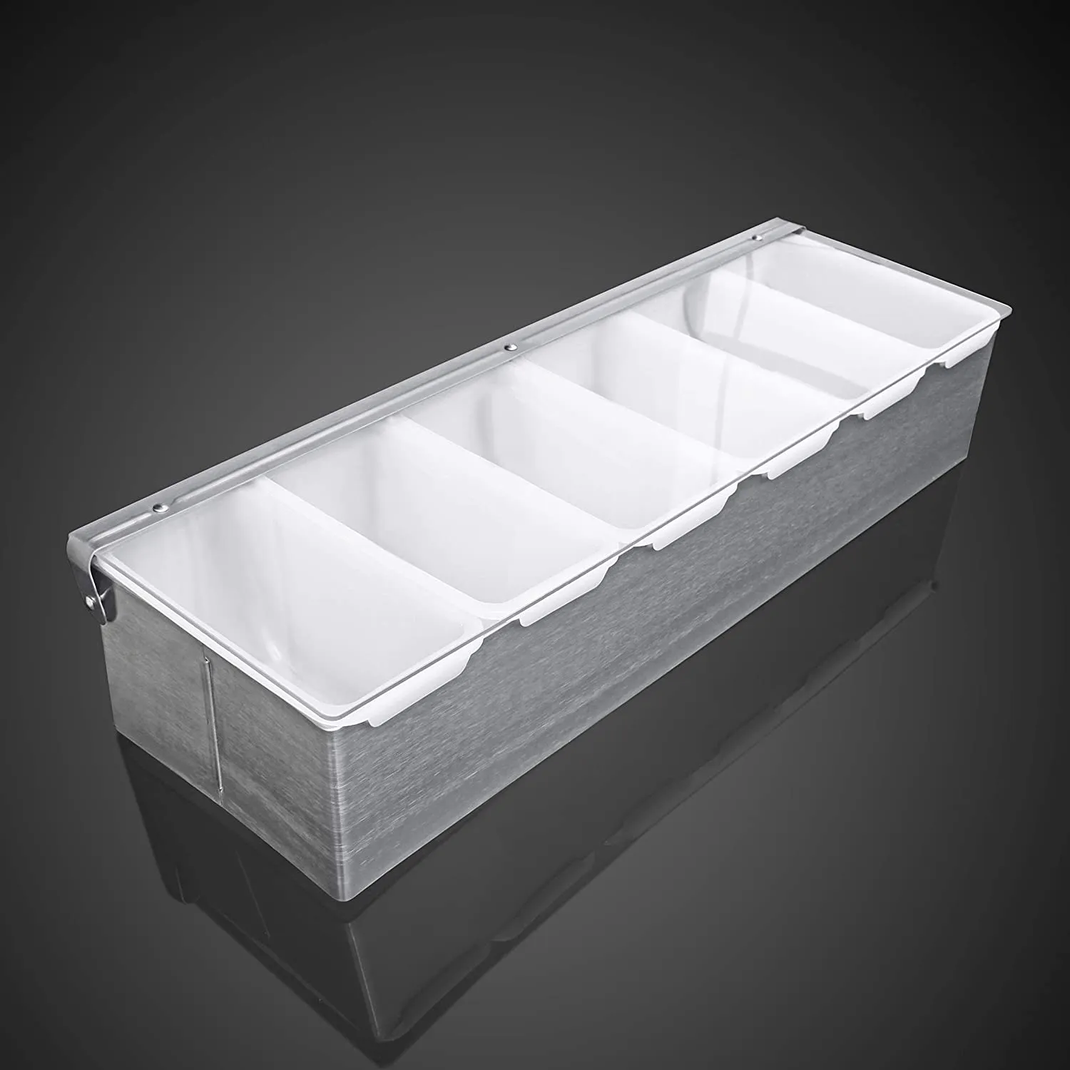 New Star Foodservice 48032 Stainless Steel Condiment Dispenser with 5 Compartments (NO ICE Tray Included)