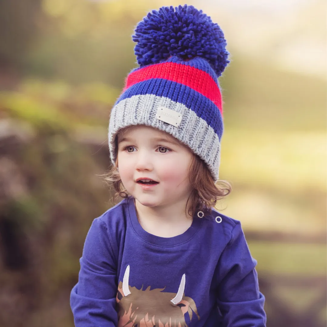 Red and Blue Striped Bobble Hat