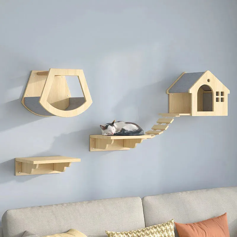 Wooden Cat Wall Climbing Platform Tower