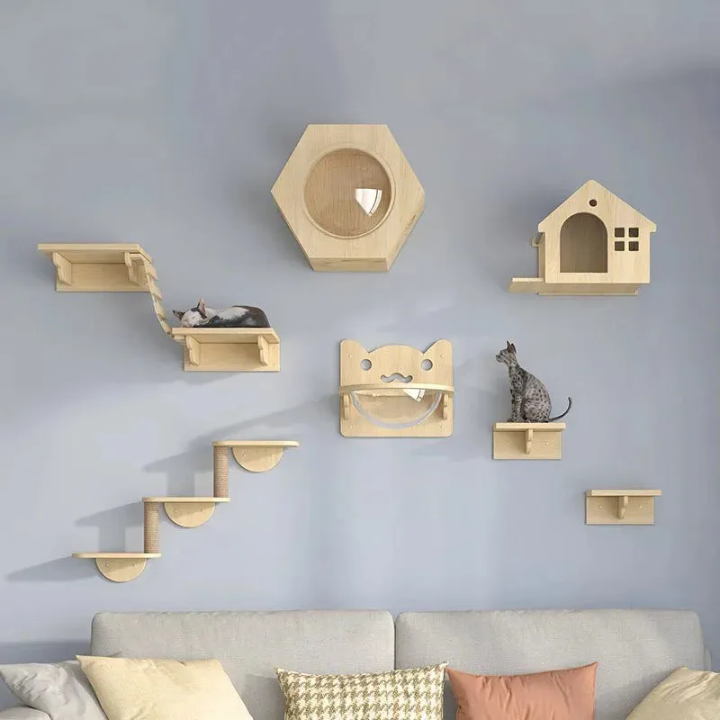 Wooden Cat Wall Climbing Platform Tower
