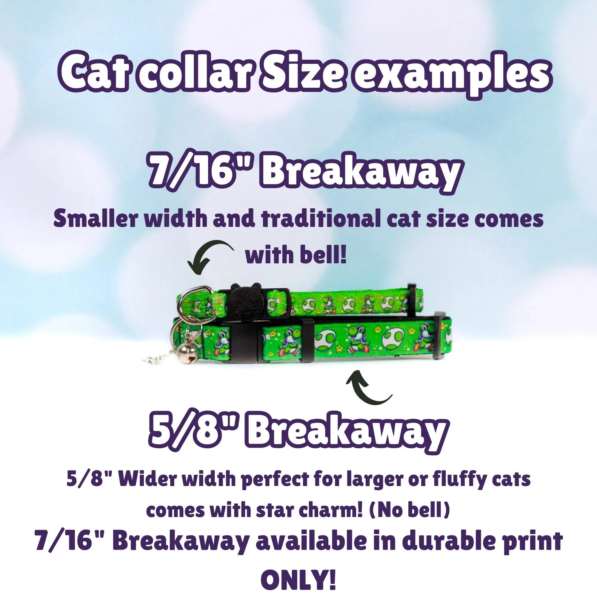 Yoshi cat collar, Breakaway cat collar, Anime cat collar, Mario cat collar, Super mario bros